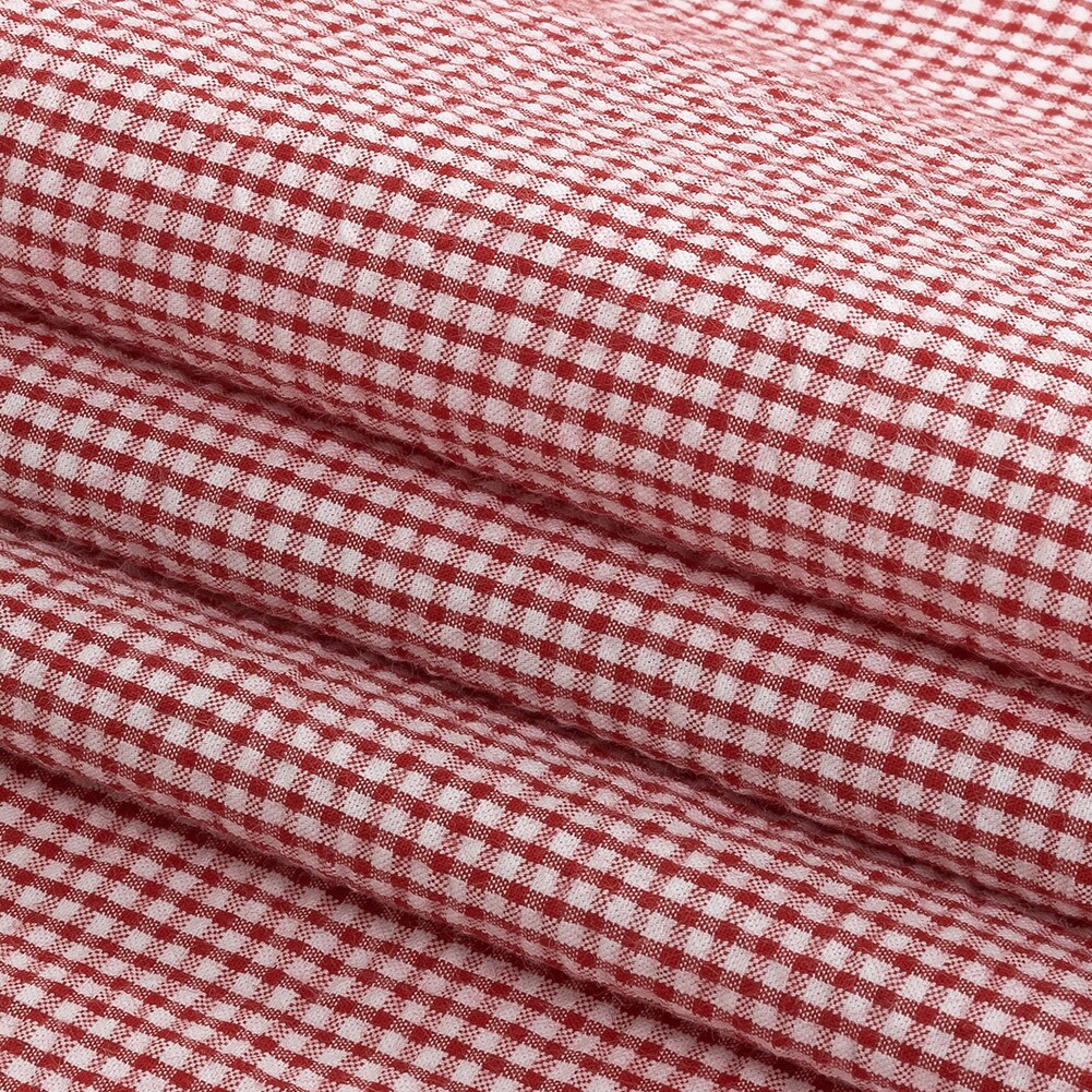 1 Yard Red Gingham Organic Cotton Puckered Seersucker
