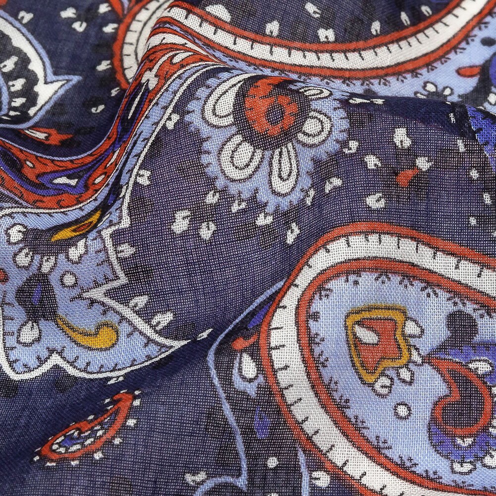 1 Yard Gauzy Cotton Voile Navy Pompeian Red and Goldenrod Paisley Fabric