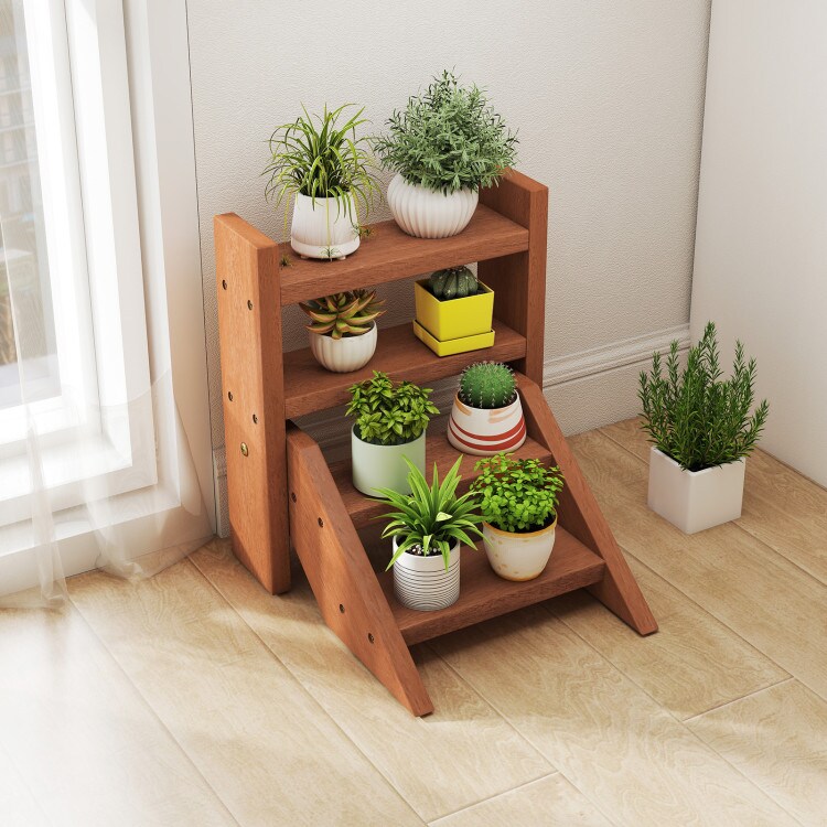 4 Tier Solid Wood Flower Stand Ladder Plant Display Indoor Outdoor Potting Bench