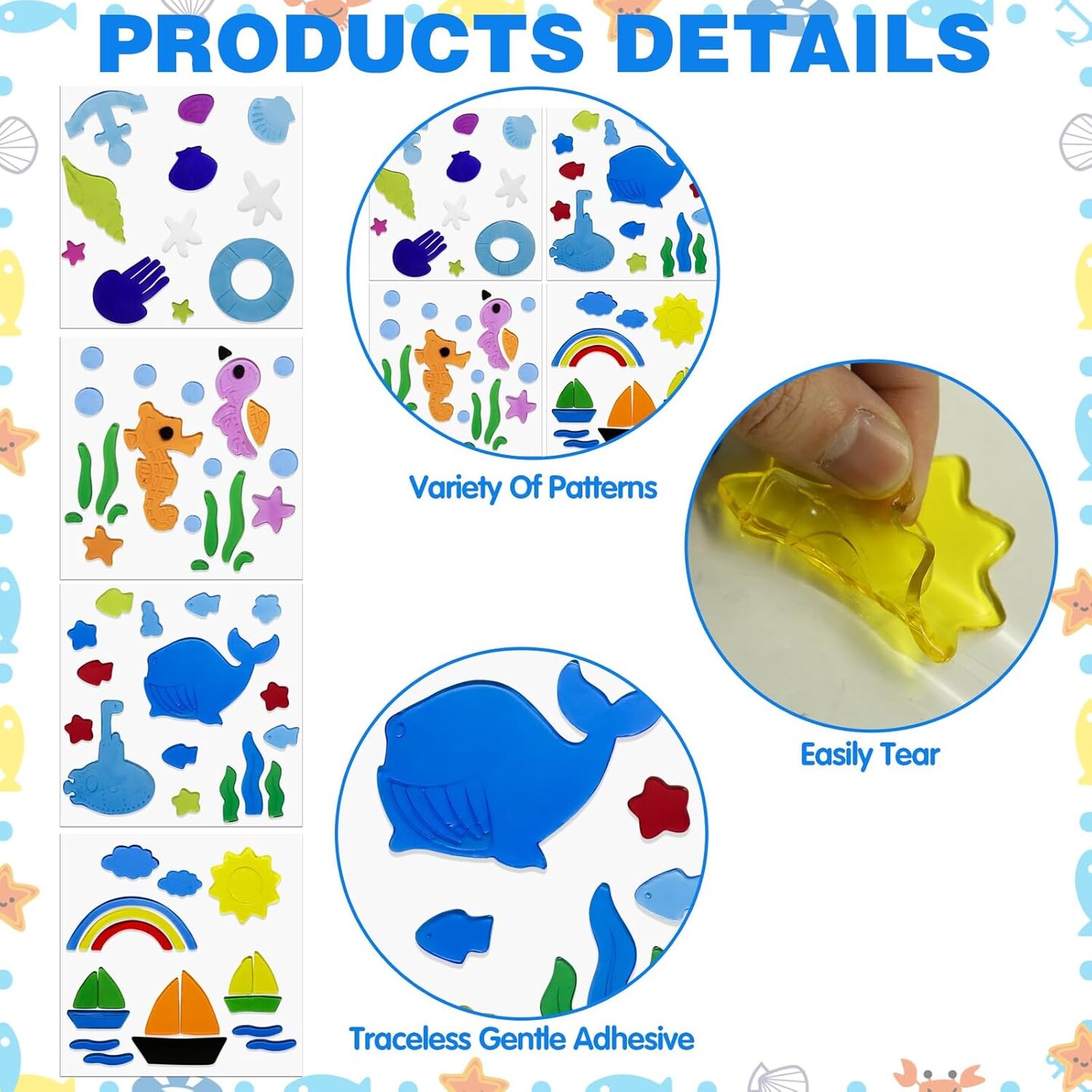 4Pcs Summer Gel Window Clings Colorful Seasonal Toddlers Window Jelly Stickers
