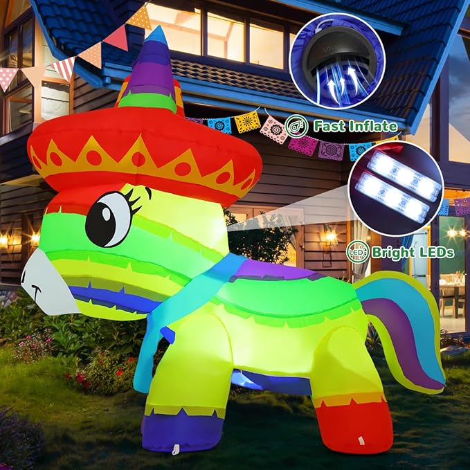 GOOSH 4 FT Cinco De Mayo Inflatables Horse Colorful Mexican Fiesta with Built-in LEDs