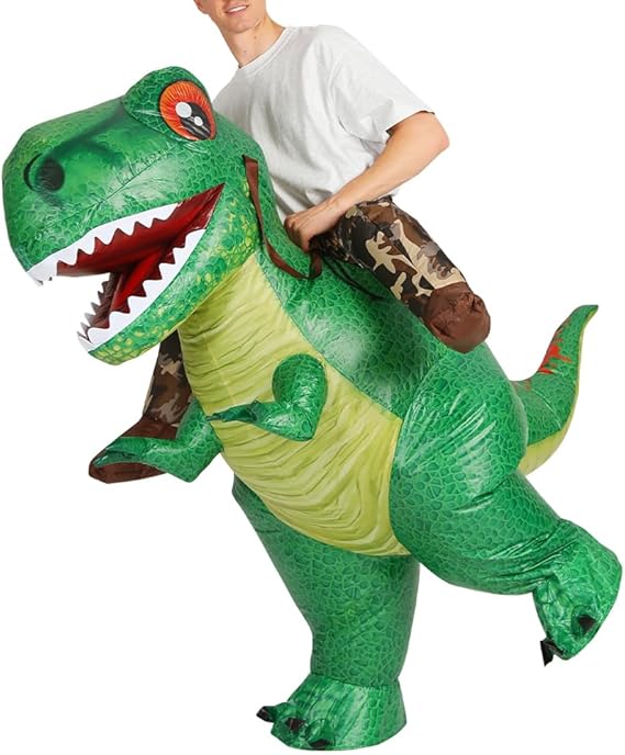 GOOSH Inflatable Dinosaur Ride-on Green Dino Halloween Costume for Kids and Adults