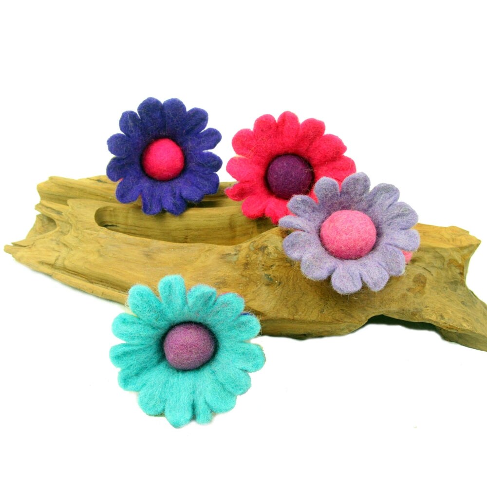Set of 4 Colorful Felt Flower Fairy Handcrafted Hanging Doll Decor for Kids or Nursery Room
