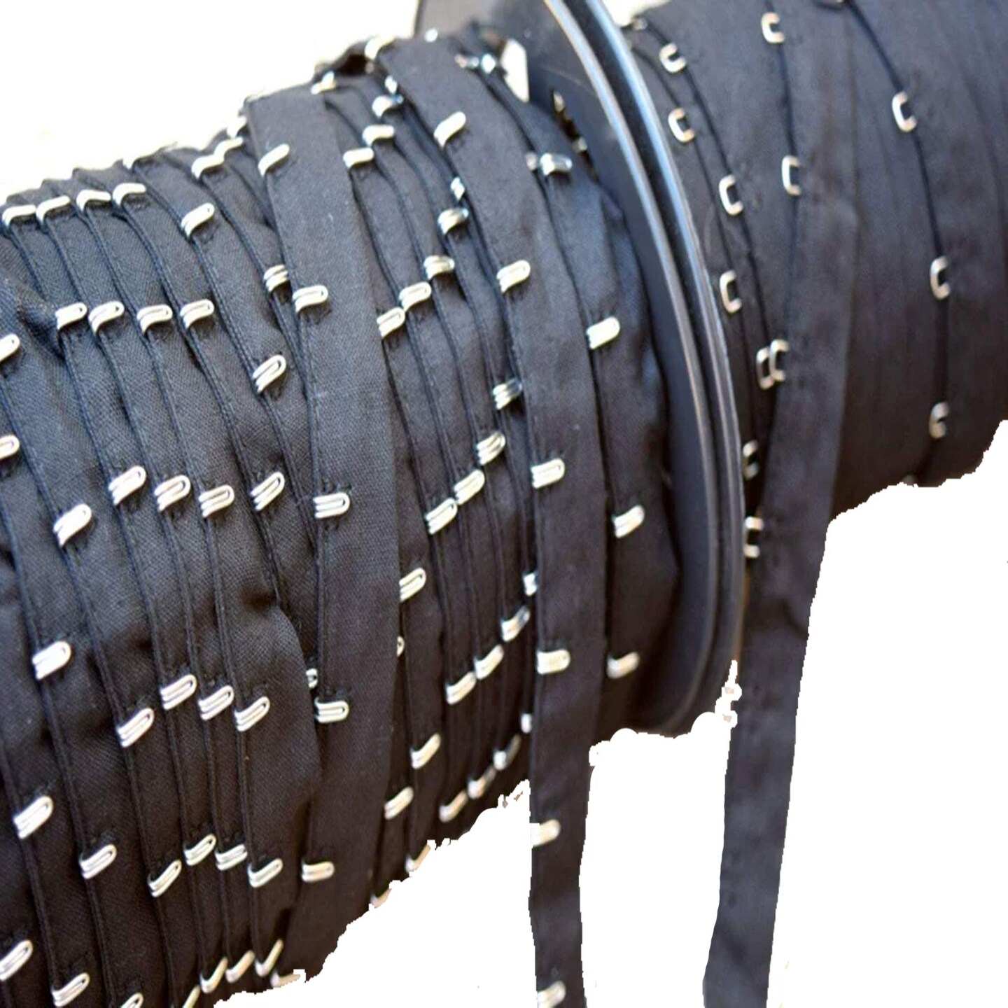 1 Yard Black Hook and Eye Tape Set 1/2&#x27;&#x27; Spacing on Each Side, Silver Hardware on Cotton Trim
