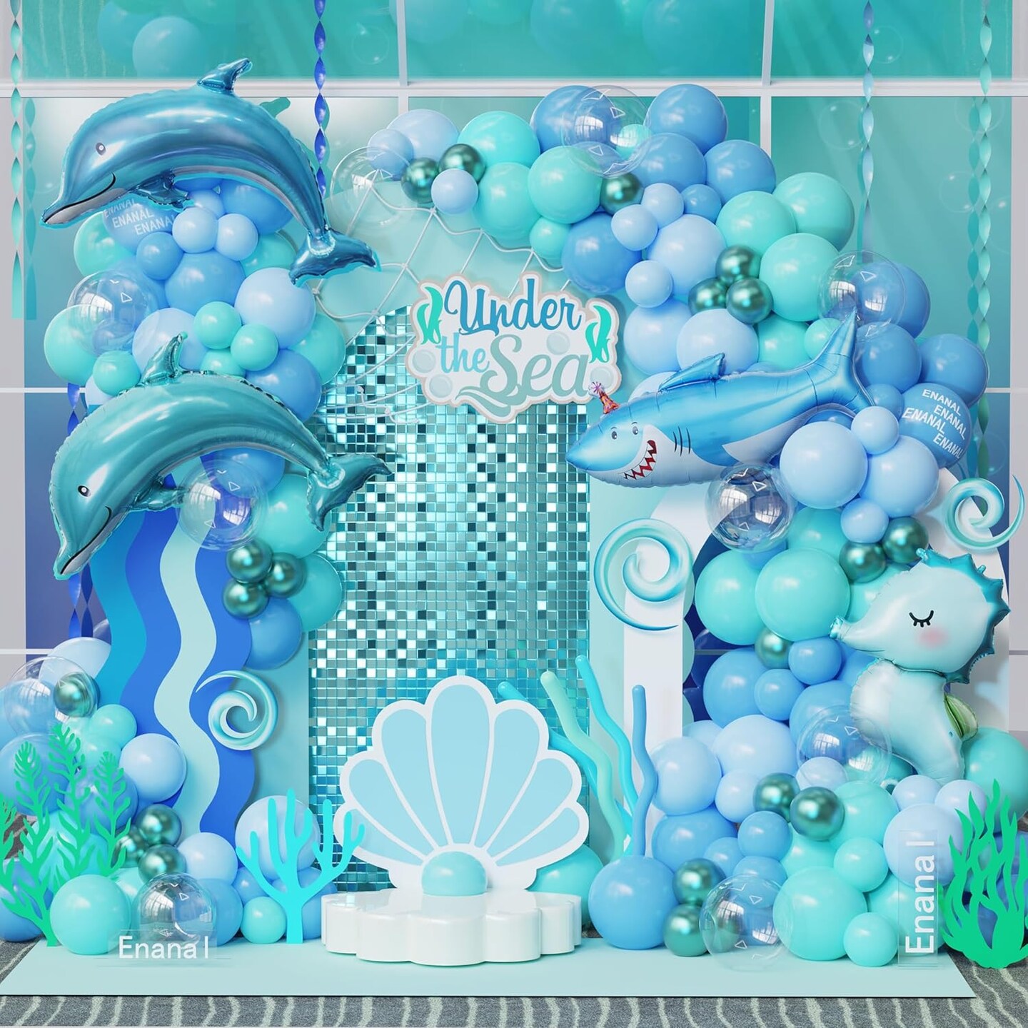 Under the Sea Party Decorations, 154pcs Ocean Blue Balloon Garland Arch Kit (Teal Blue)