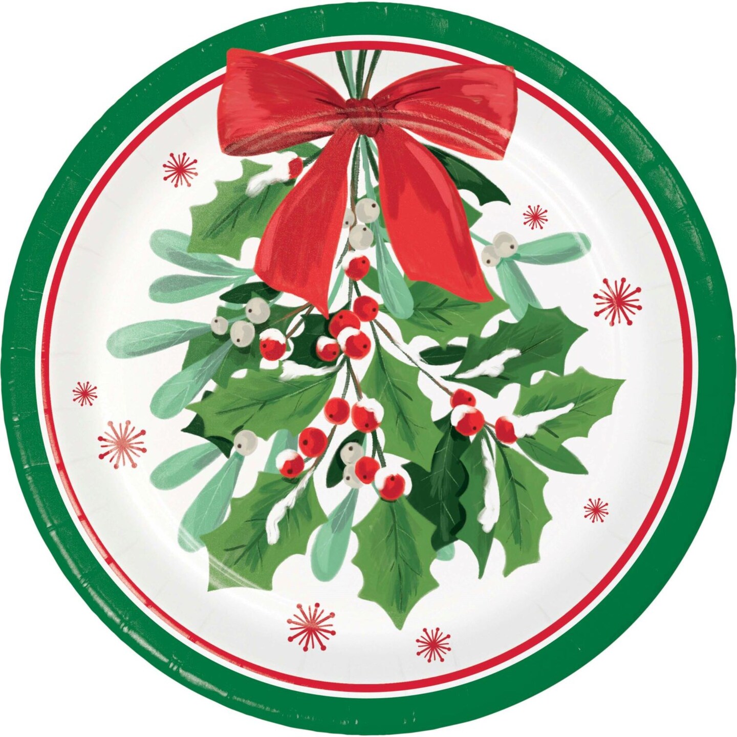 Party Central Disposable Paper Holly Jolly Dessert Plates - 6.75" - Club Pack of 96