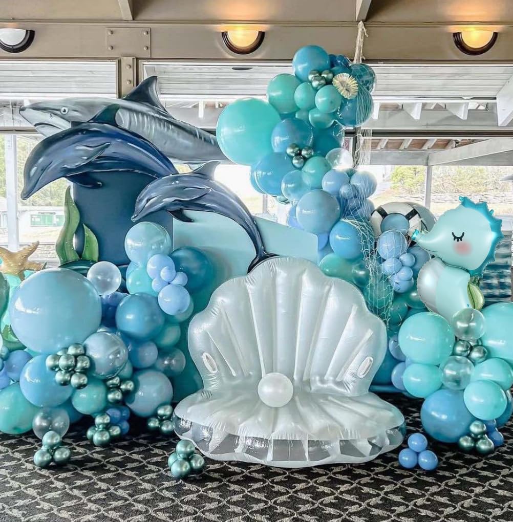 Under the Sea Party Decorations, 154pcs Ocean Blue Balloon Garland Arch Kit (Teal Blue)