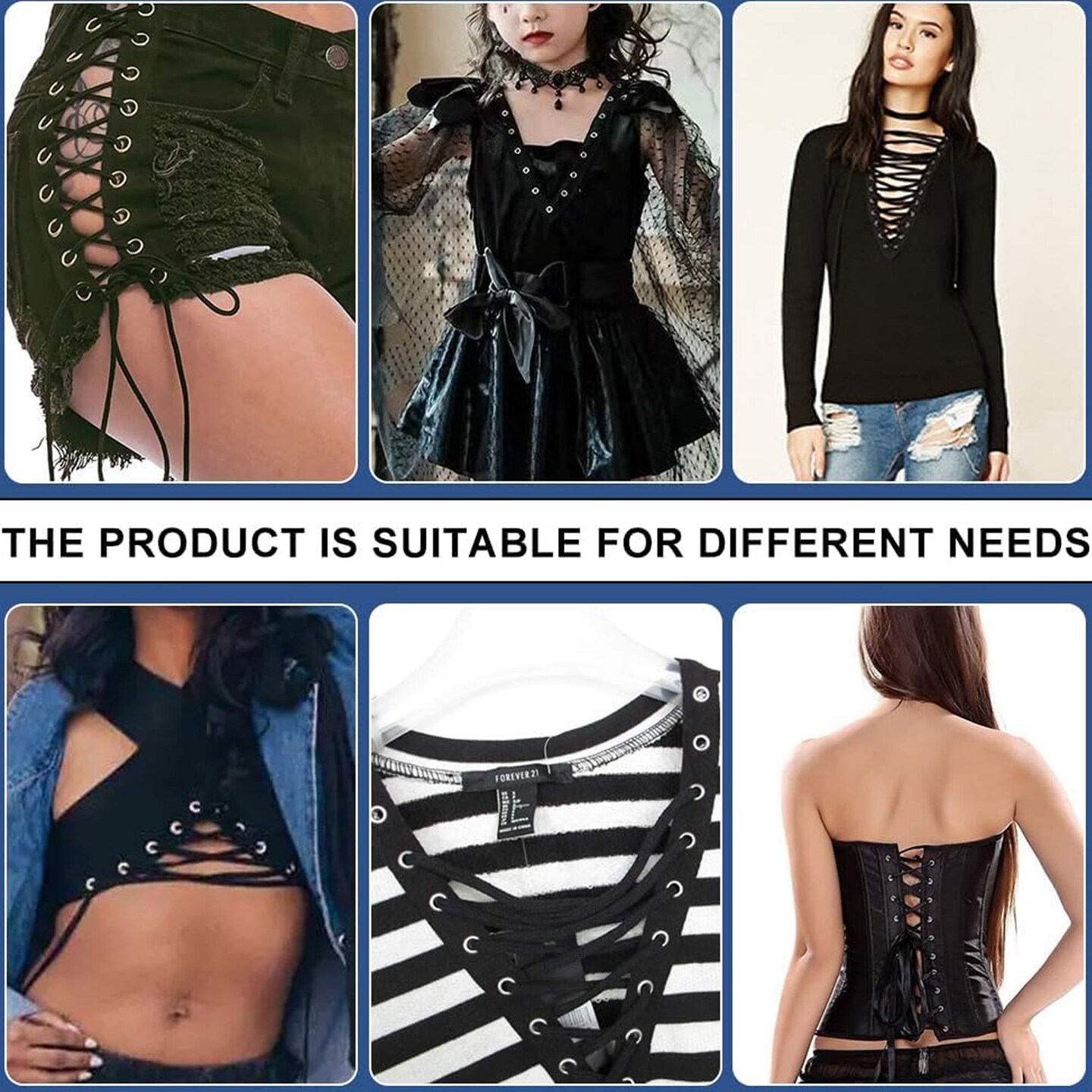 1 Yard Black Cotton Lacing Twill Tape with Nickel Metal Eyelets 0.75" Wide