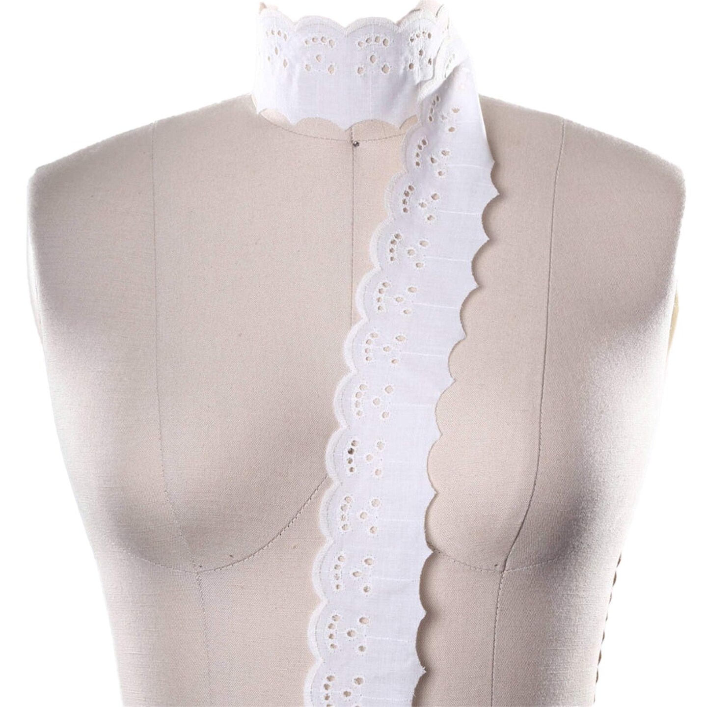 2 Yards Ivory Cotton Eyelet Lace Trim Scalloped Edge with Smiley Pattern