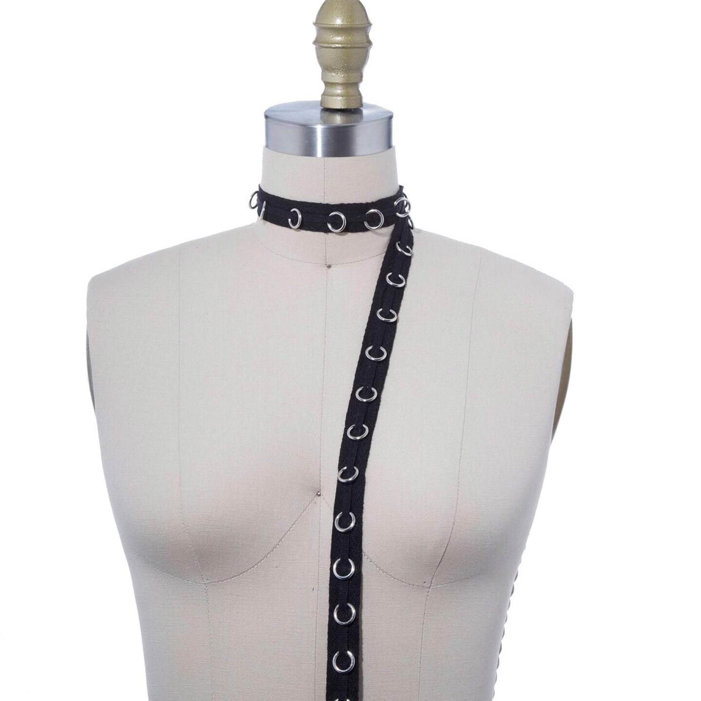 1 Yard Black Eyelet Grommet Cotton Tape 0.75" Wide with Sliding Silver Rings