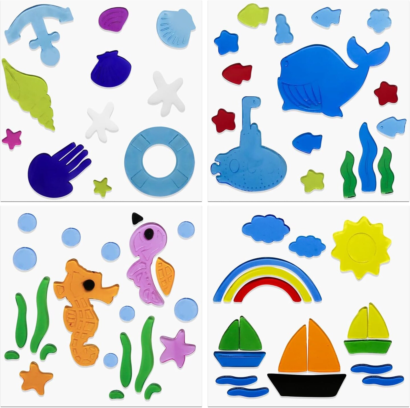 4Pcs Summer Gel Window Clings Colorful Seasonal Toddlers Window Jelly Stickers