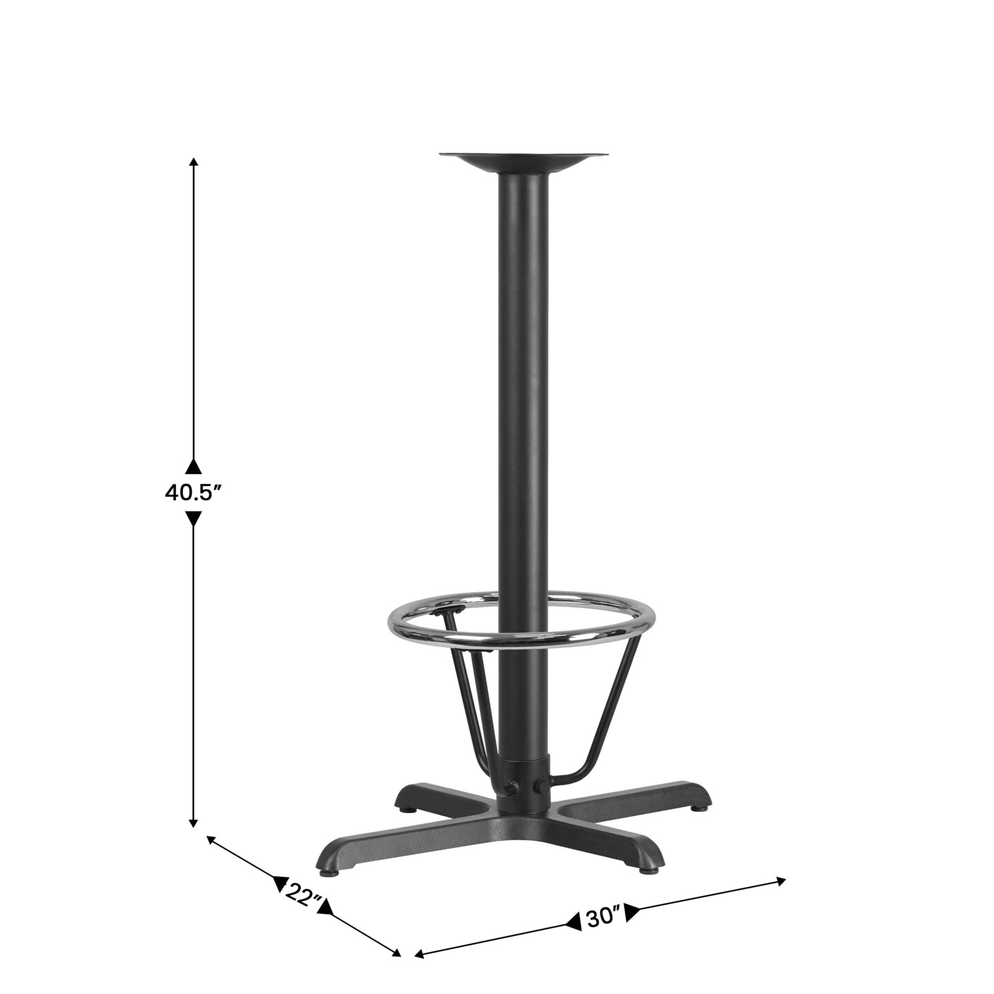 Emma and Oliver 23.5'' x 29.5'' Restaurant Table X-Base with 3'' Dia. Bar Height Column and Foot Ring