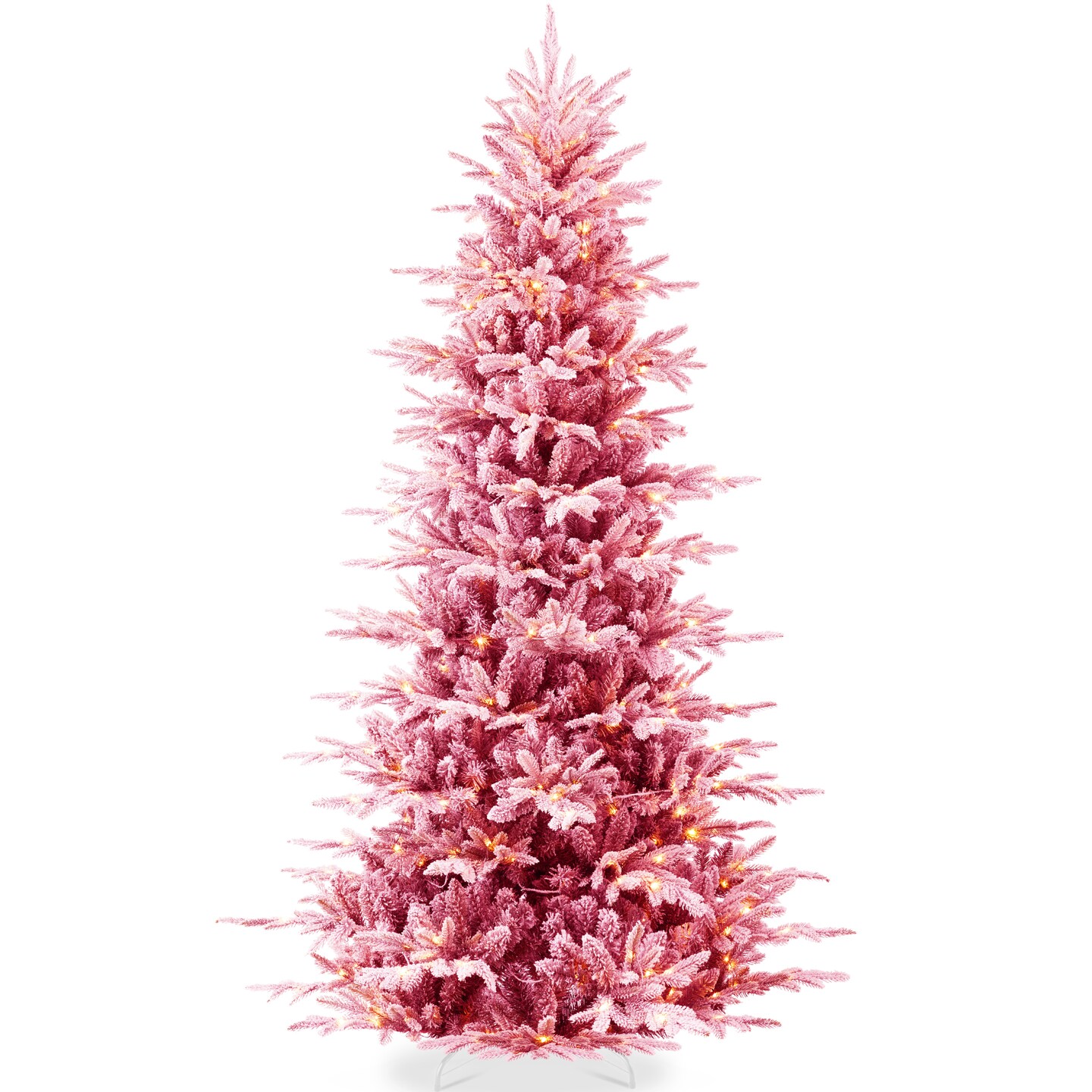 Best Choice Products Pre-Lit Flocked Artificial Aspen Noble Fir Christmas Tree w/ Branch Tips, LED Lights - Pink
