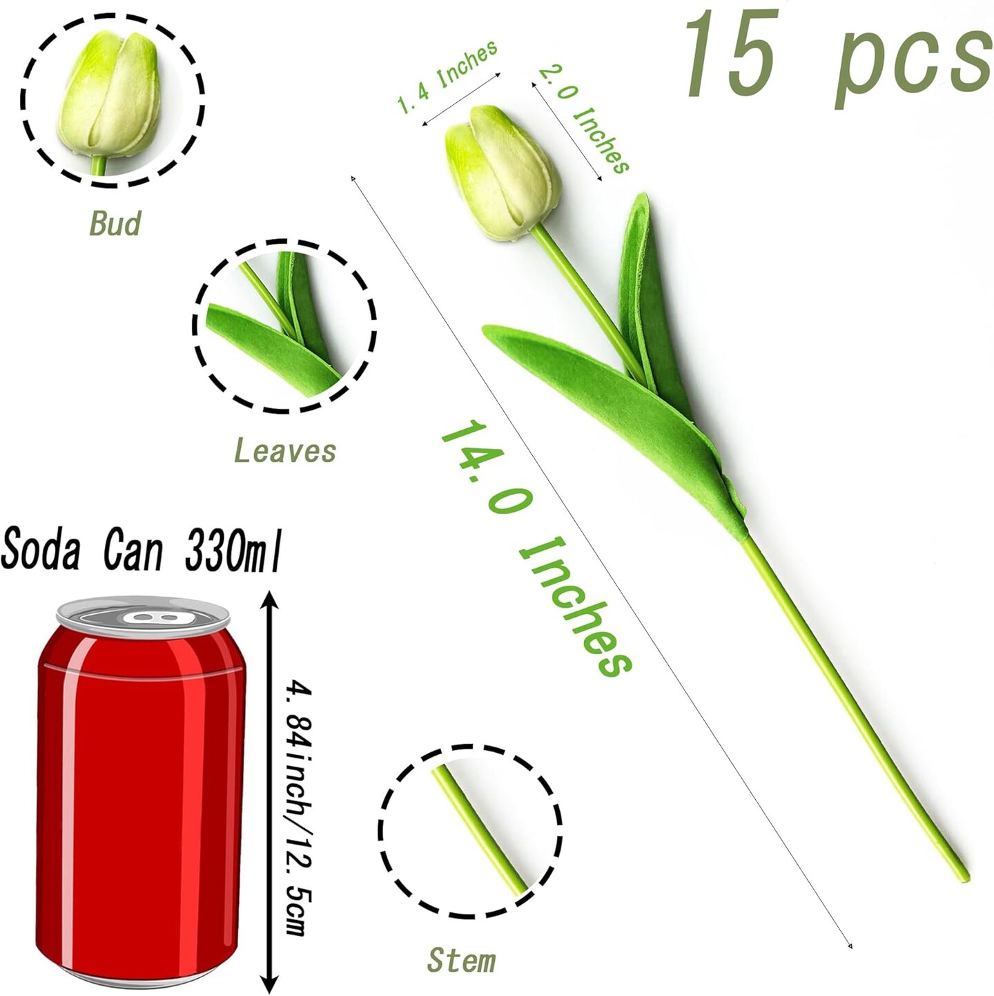 15 Pcs Real Touch Artificial Tulips – 14" PU Faux Flowers for Home, Wedding, Easter & Mother's Day (Assorted Colors, 5)