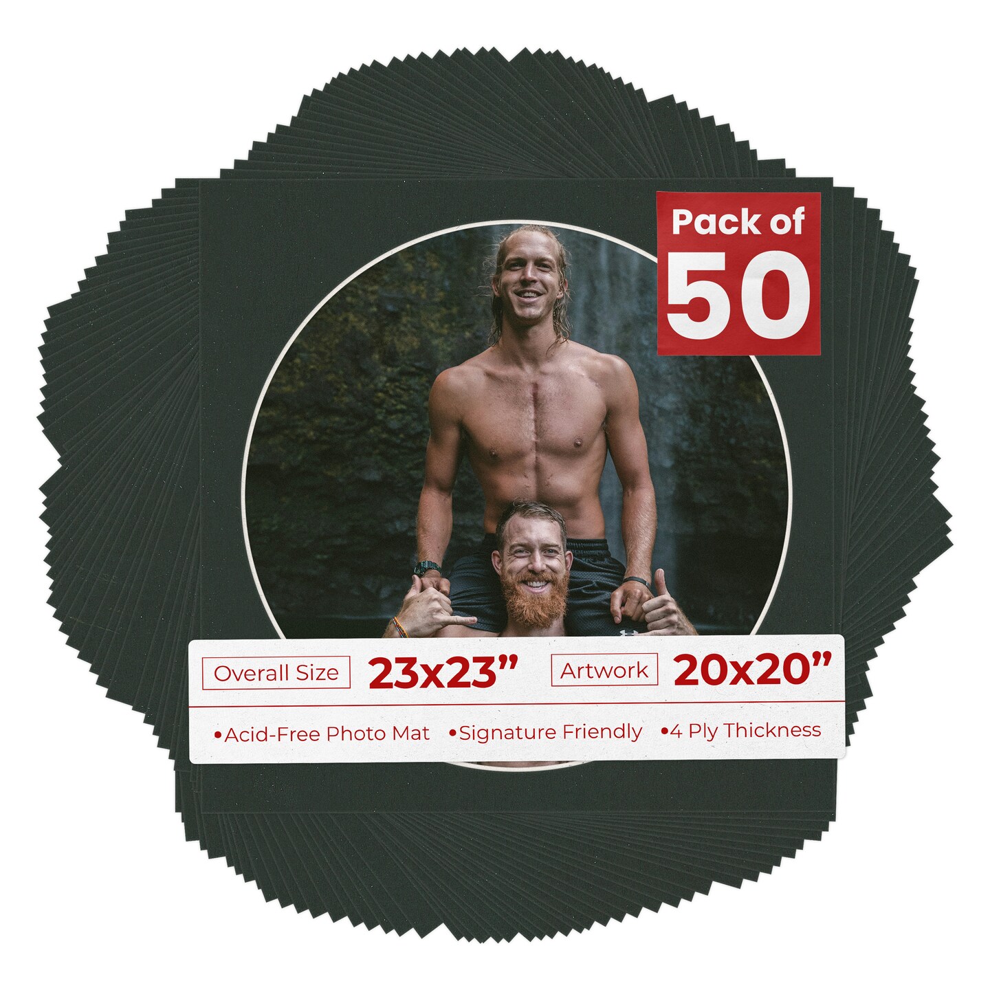 Textured Black Mat Board for 23x23 Frames - Circle Opening for 20x20 Photos