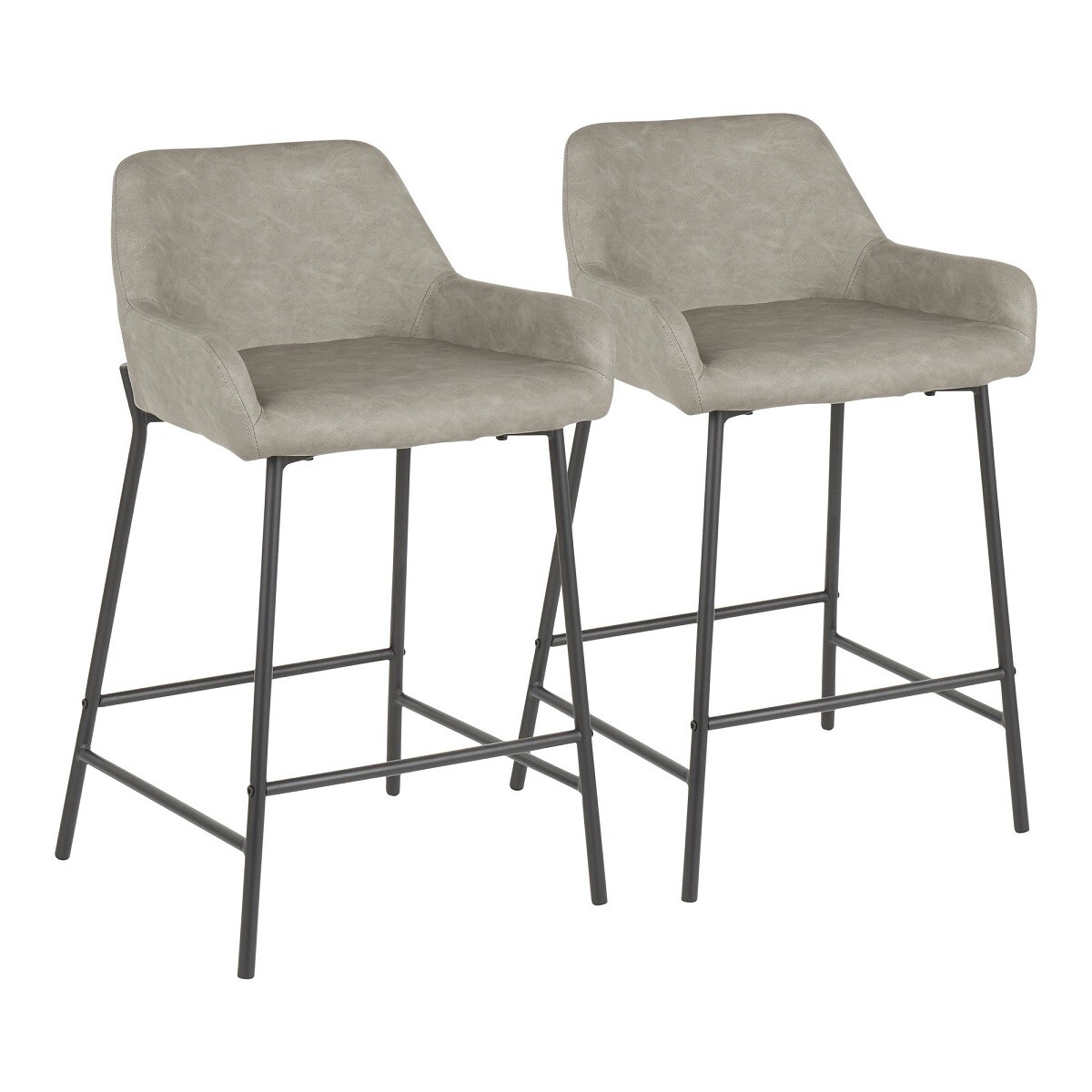 Contemporary Home Living Set of 2 Light Gray Faux Leather Black Metal Indoor Counter Stools 33"