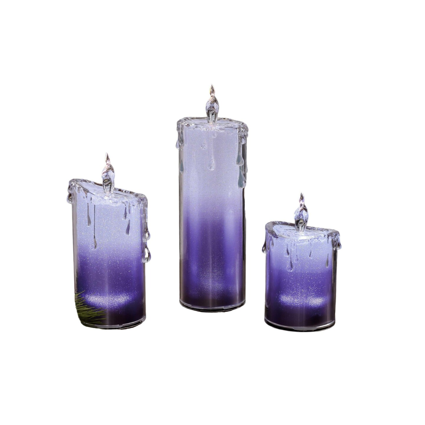 Icy Giftware Glitter LED Lighted Candles - 9.5" - Purple and White - Set of 6