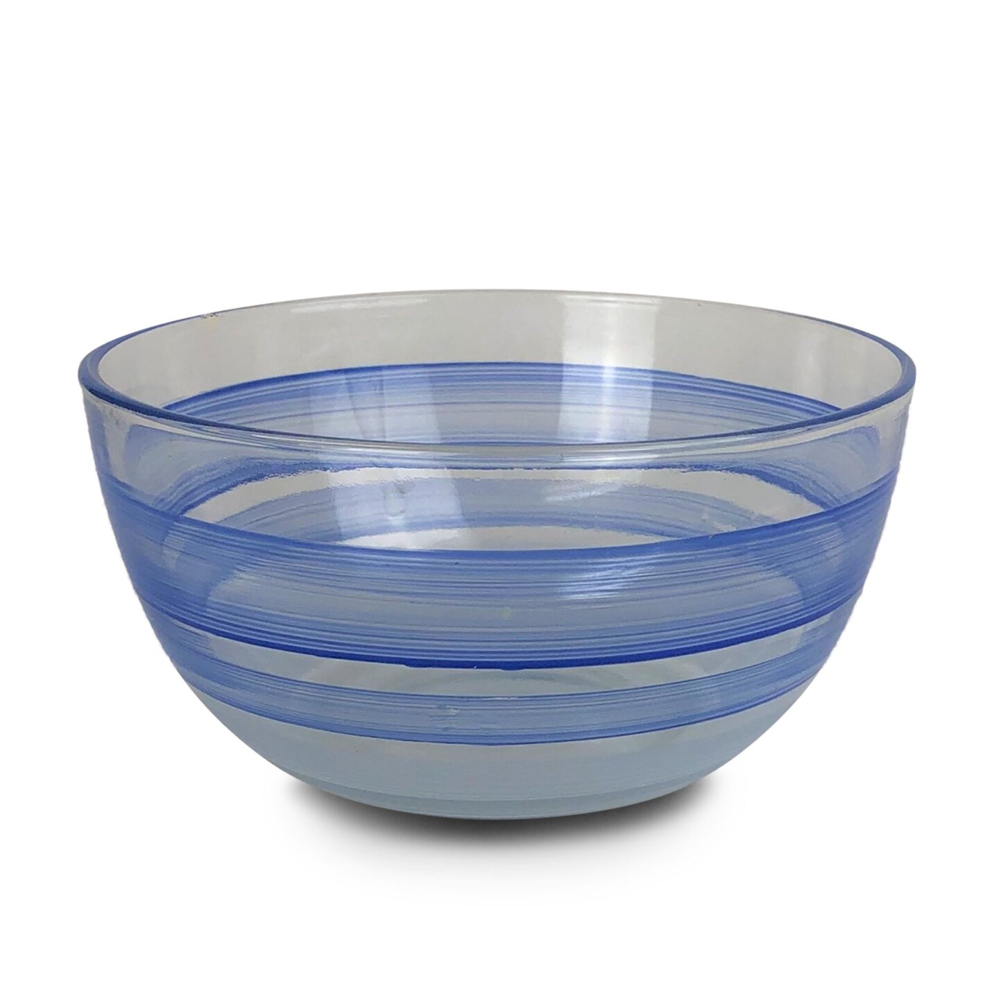 Golden Hill Studio Set of 2 Blue and Clear Retro Striped Glass Serving Bowls 6"