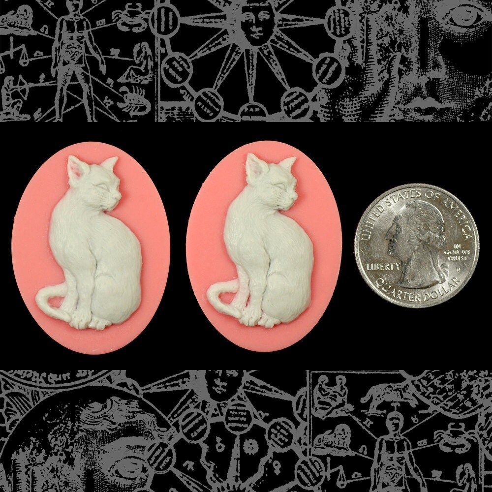 Grey Cat Cameos - Two Grey and Pink 30mm x 40mm Resin Cameos - CAM148