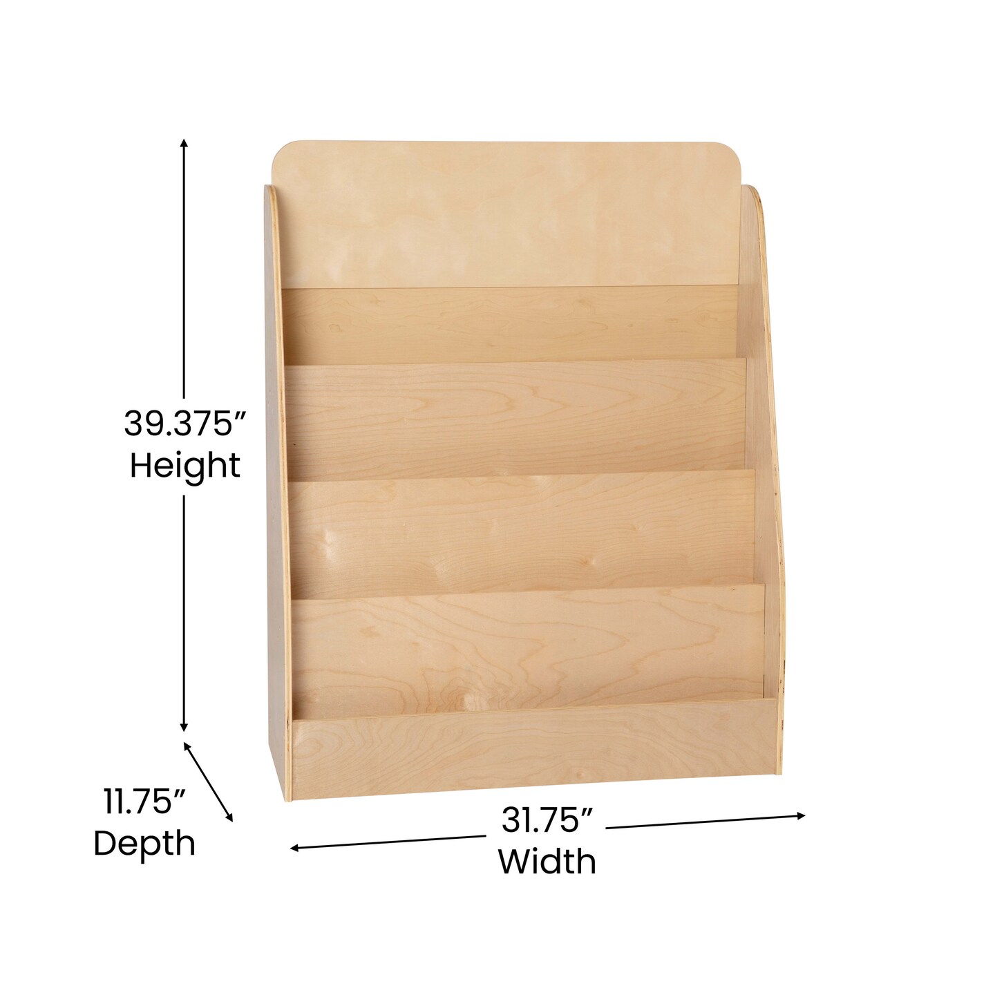 Emma and Oliver Kid&#x27;s Wood Book Storage Shelf with 4 Storage Slats and Child-Friendly Curved Edges; Recommended for Ages 5-7