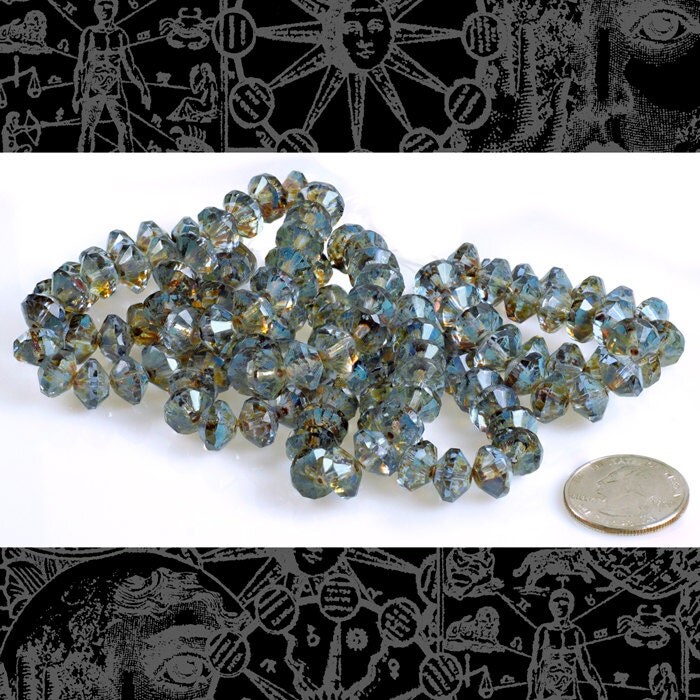 Cornflower-Montana Blue Picasso 7mm x 11mm Saucer Beads One Strand GB-B1
