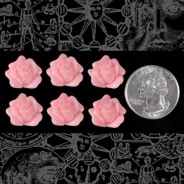 Pink Rosebud Cameo Cabochons 15mm - Set of Six - Flwr35