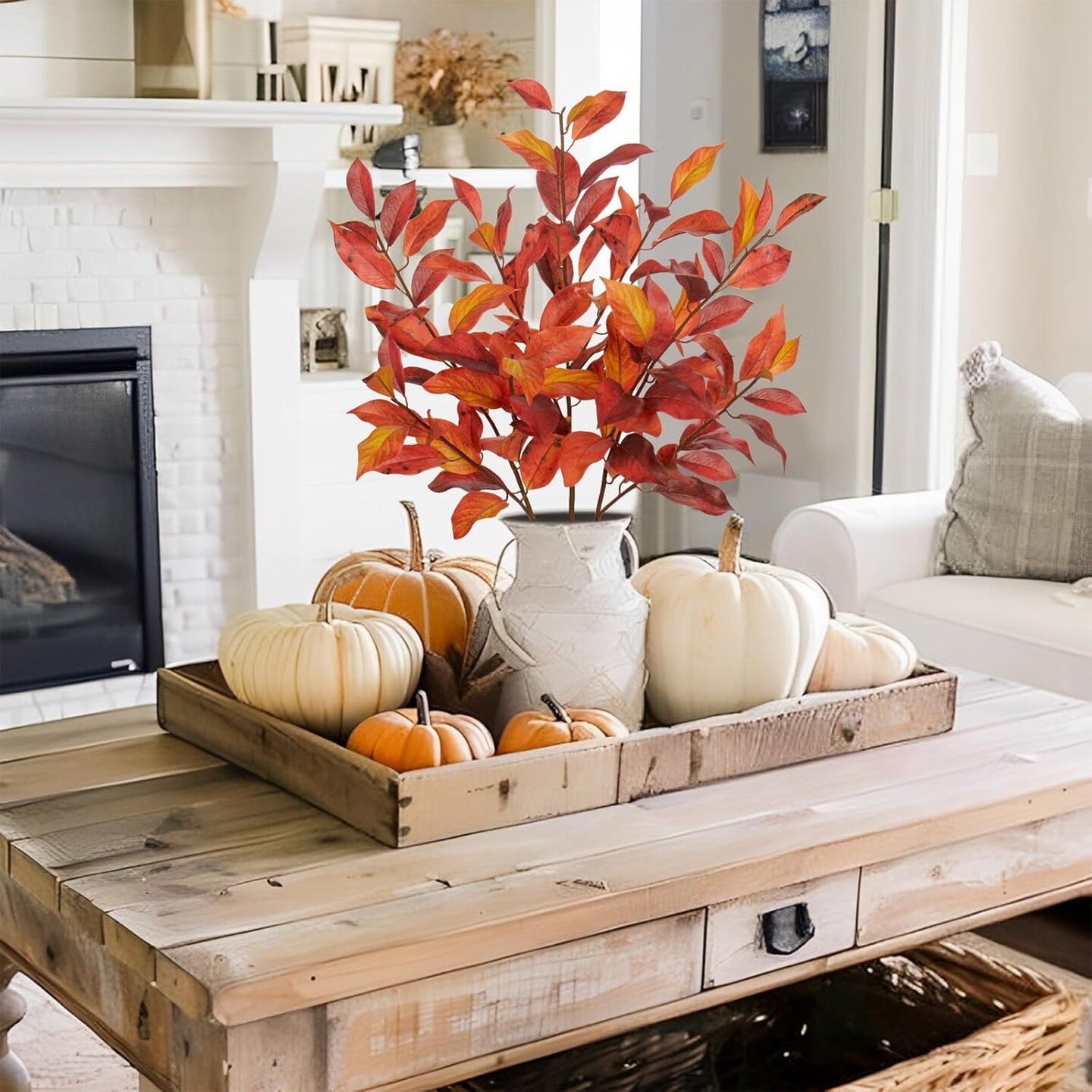 3Pcs Fall Leaves Stems Long Faux Fall Bay Leaves with Branches