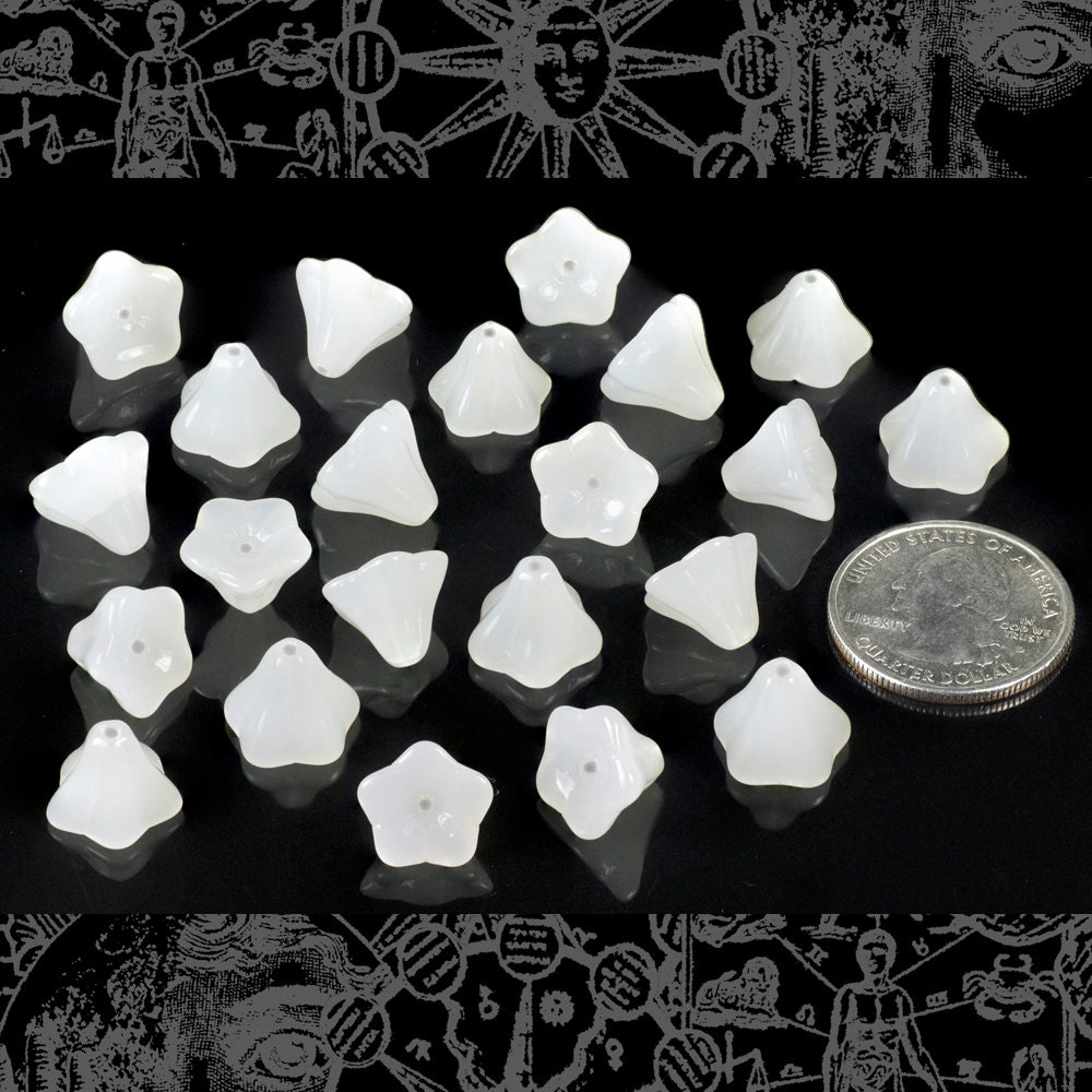 White Glass Flower Beads 10 x 13mm - Set of Twenty-Four - GB-FB06