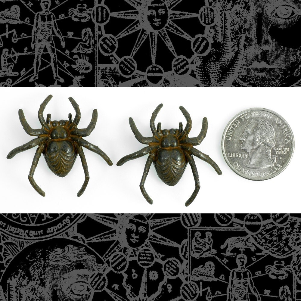 Chocolate Brown Plated Brass Big Hairy Spider Pendants Charms - Set of Two - RB-P05