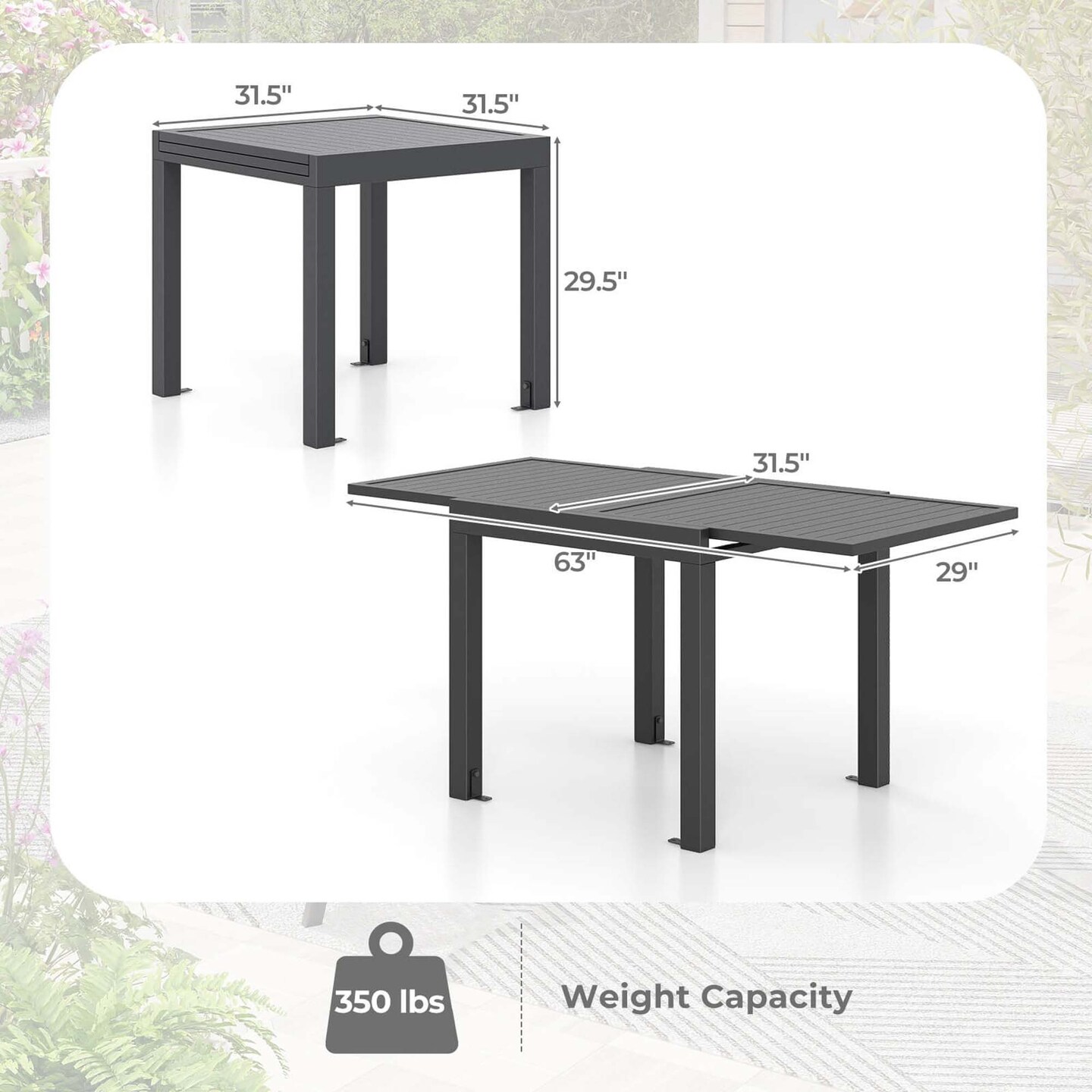 Costway 31.5&#x22;-63&#x22; Expandable Patio Dining Table for 4-6 Person with Slatted Tabletop