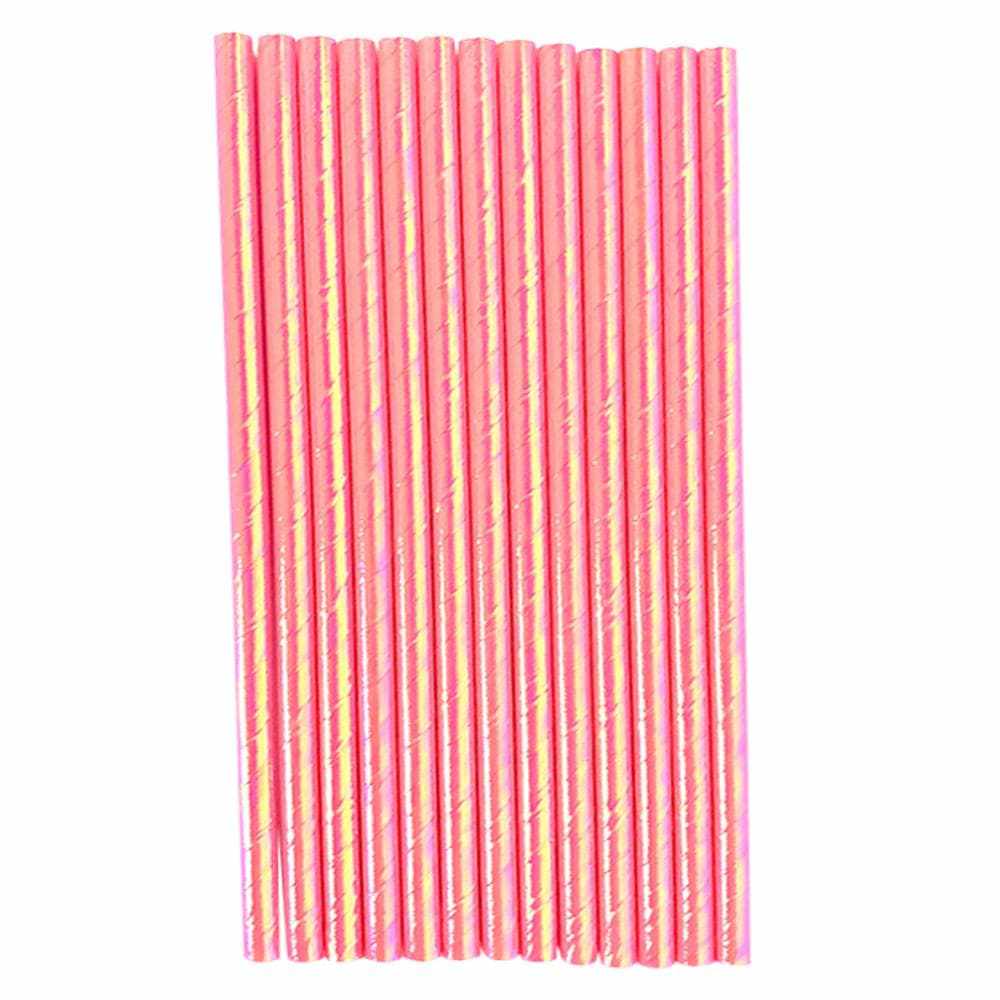 Pink Iridescent Cake Pop Party Straws