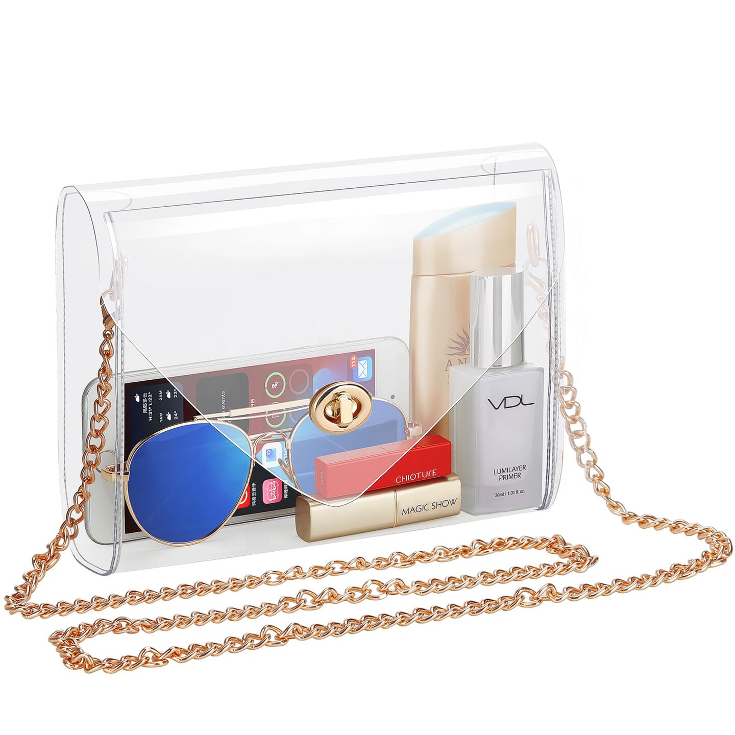 Clear Purse for Women, Clear Bag Stadium Approved, See Through Clear Handbag for Concerts Sports Events (Gold)