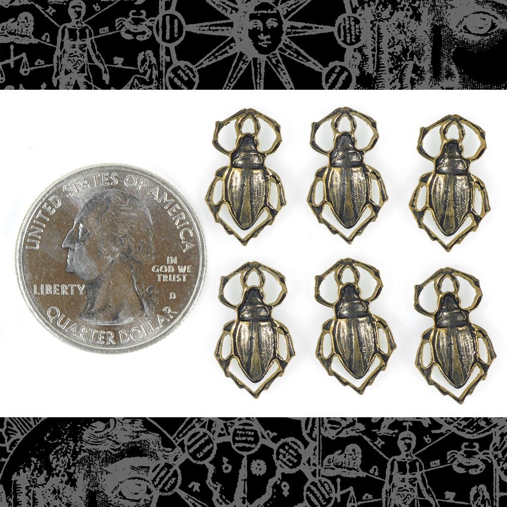 Antiqued Brass Beetle Two Ring Connectors - Set of Six - AB-2C22