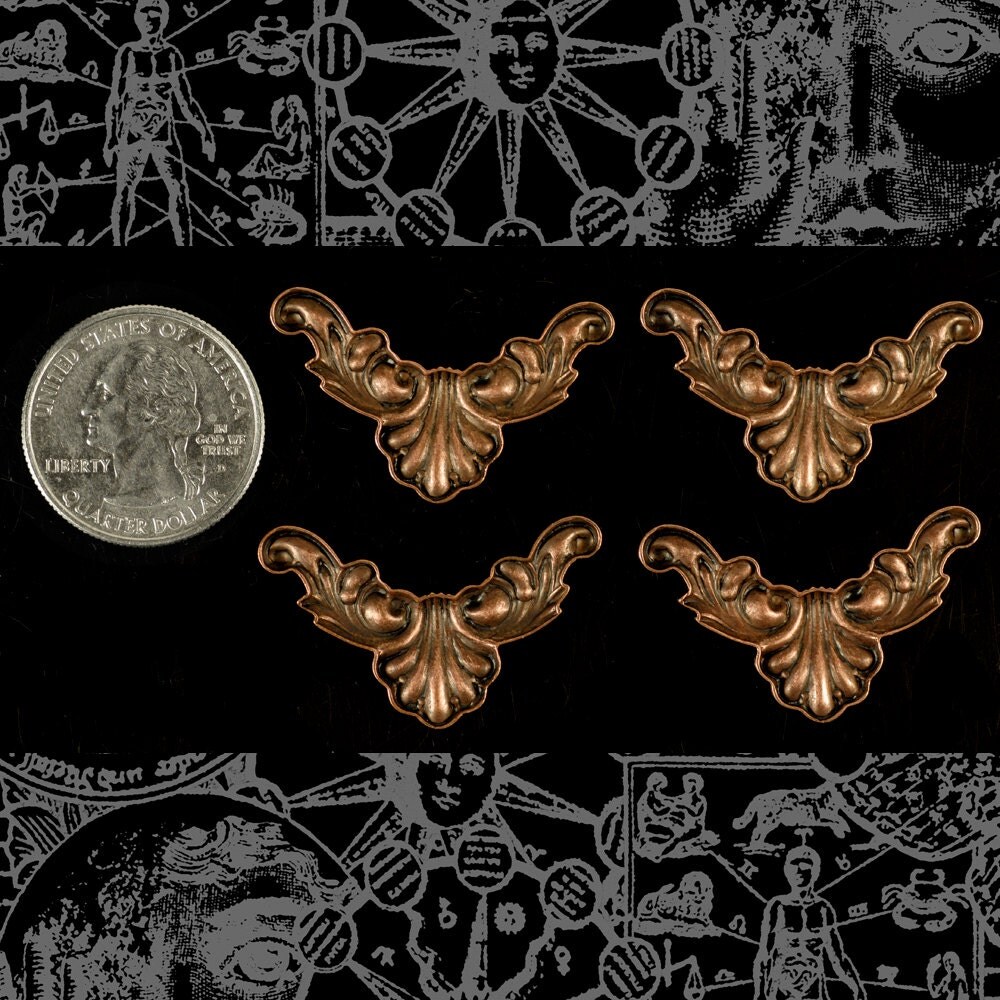 Antiqued Copper Plated Brass Corner Filigree Pieces - Set of Four - C-W42