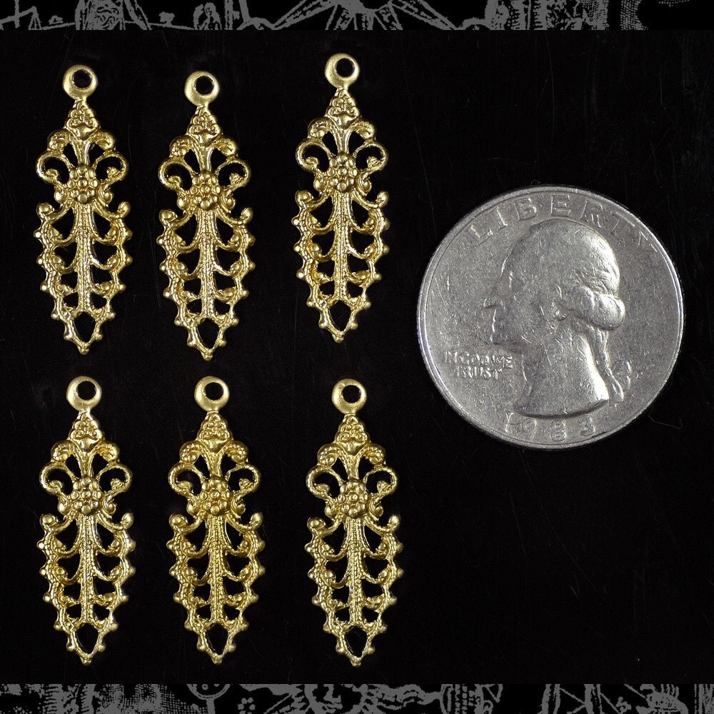 Raw Brass Pointed Flower Connectors - Set of Six - B-2C08
