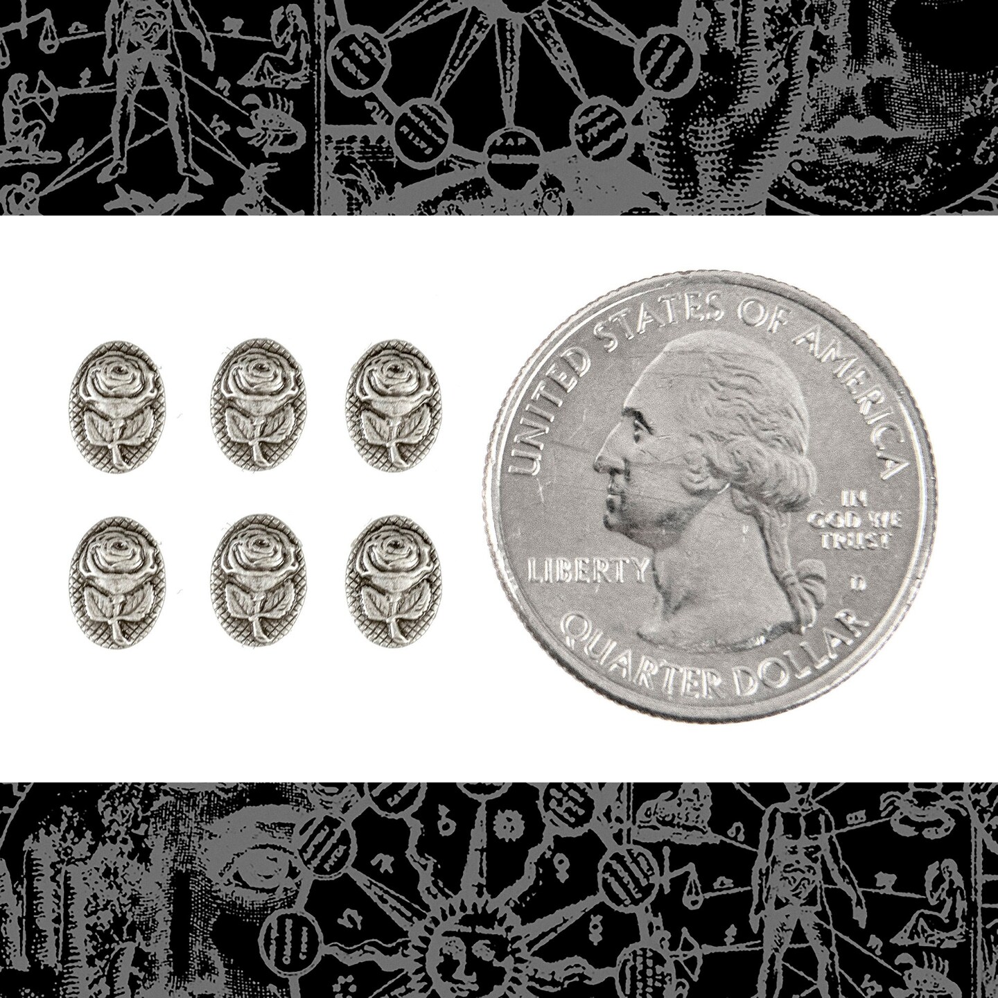 Antiqued Silver Plated Brass Rose Cameos 8mm x 6mm - Set of Six - S-CAM67