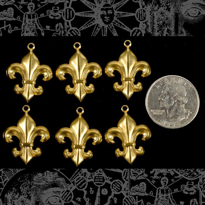 Raw Brass Fleur De Lis Charms - Set of Six - B-C62