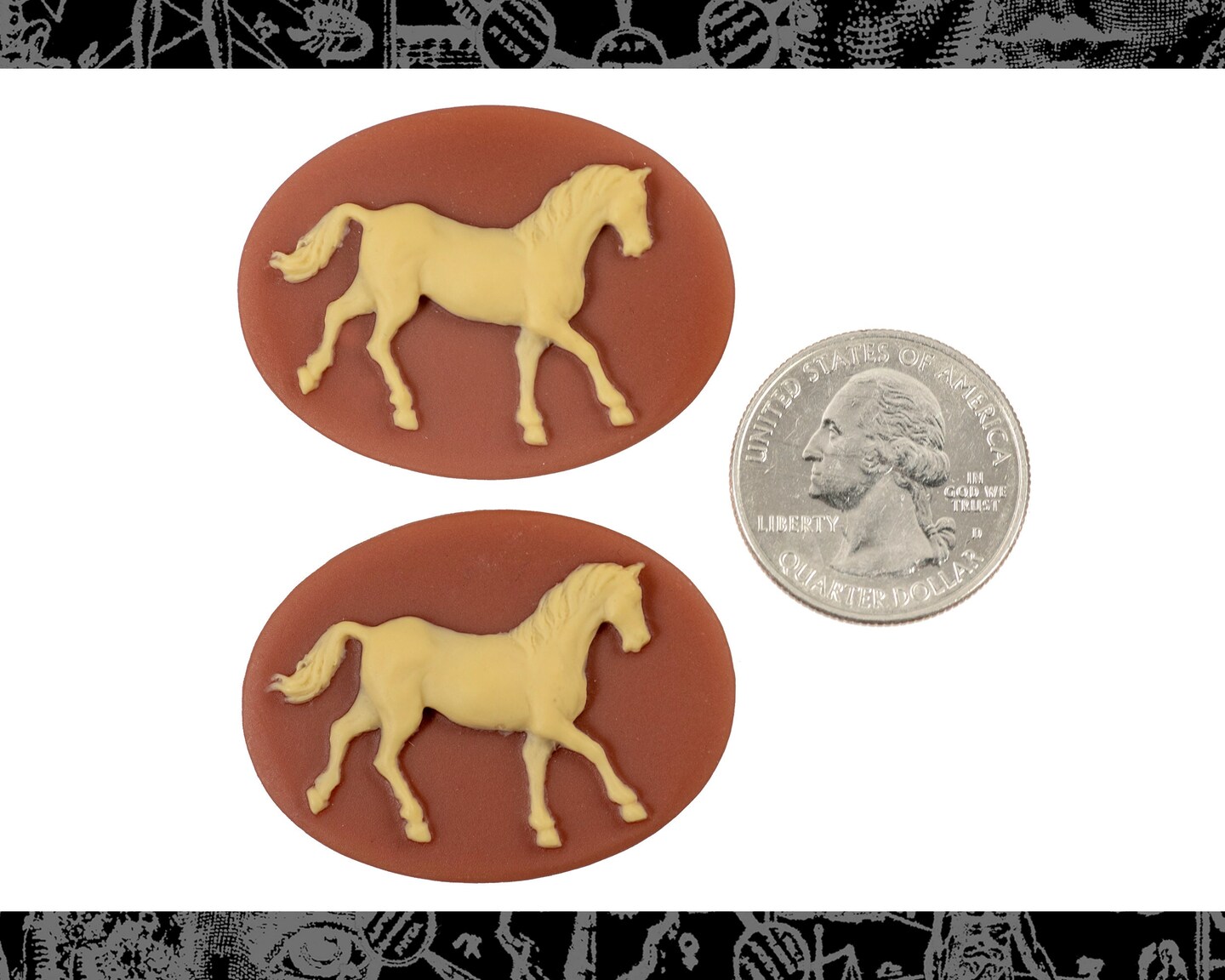 Cream Horse on Carnelian Cameo 40mm x 30mm Cameo - Set of Two - CAM270