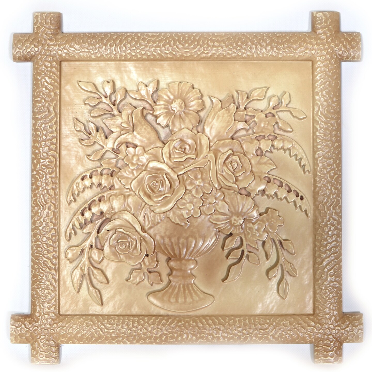 The Flower Bouquet Ukrainian Beech Wood Carved Plaque 16 Inches White