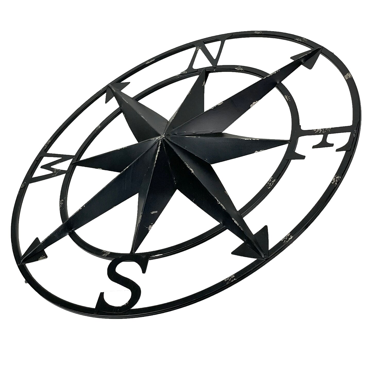 20 Inch Distressed Metal Compass Rose Nautical Wall Decor Indoor Outdoor