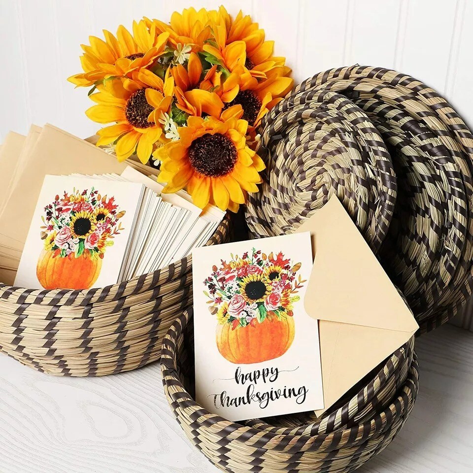 Thanksgiving Cards and Envelopes -60 Pack Holiday Fall Greeting Card Bulk 4 x 6"