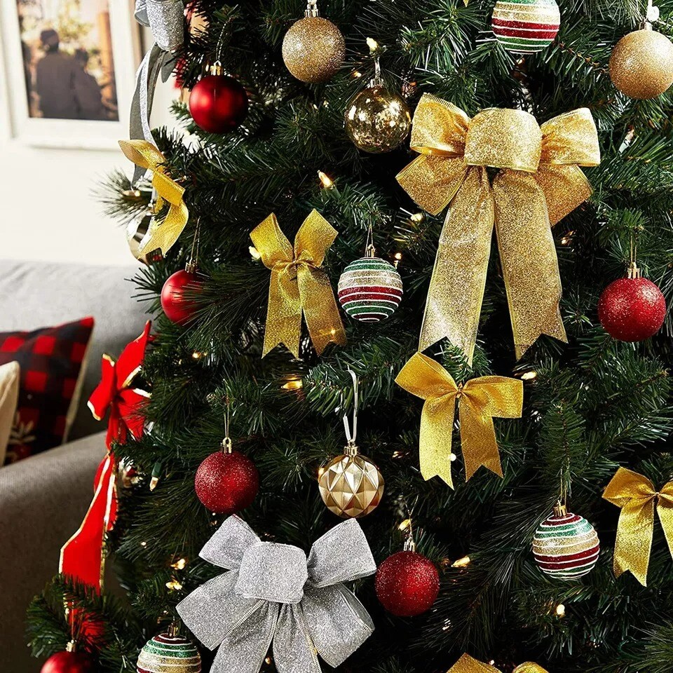 Set of 10 Christmas Bows for Gift Wrapping Wreaths Holiday Party Present 7x9”