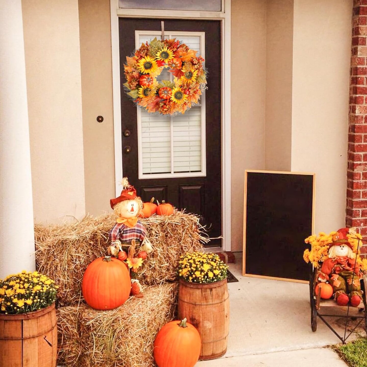 Autumn Wreaths with Featuring Pumpkins, Sunflowers, Daisies and Maple Leaves