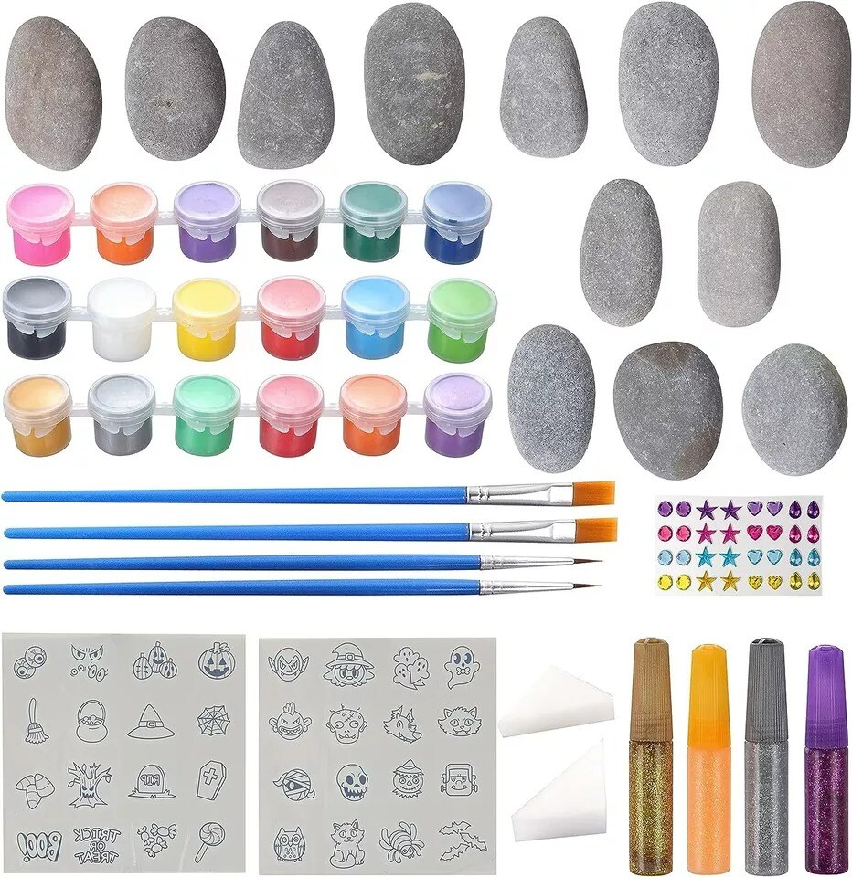 Joyin Halloween Rock Painting Kit for Kids Arts Crafts 18 Paint Tubs 12 Rocks