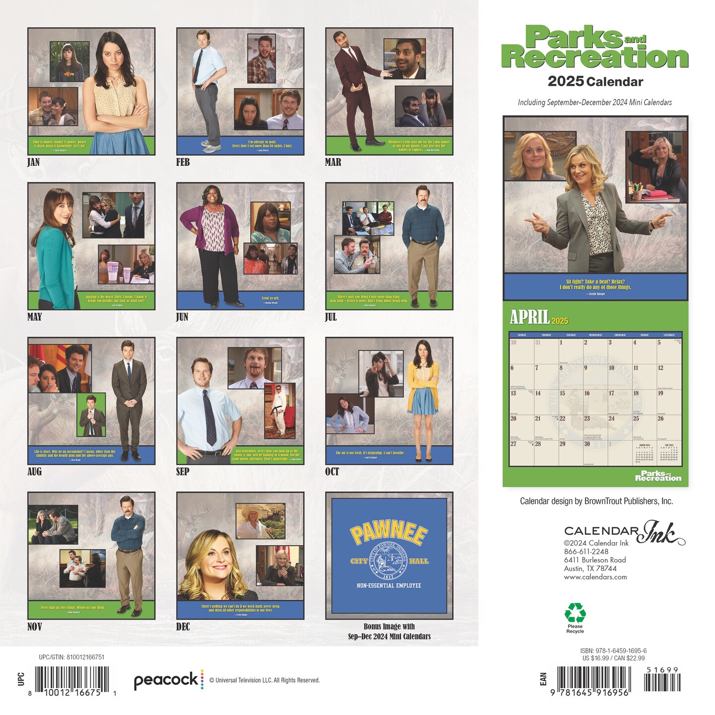 Parks and Recreation OFFICIAL | 2025 12 x 24 Inch Monthly Square Wall Calendar | Cal Ink | Humor Entertainment Television