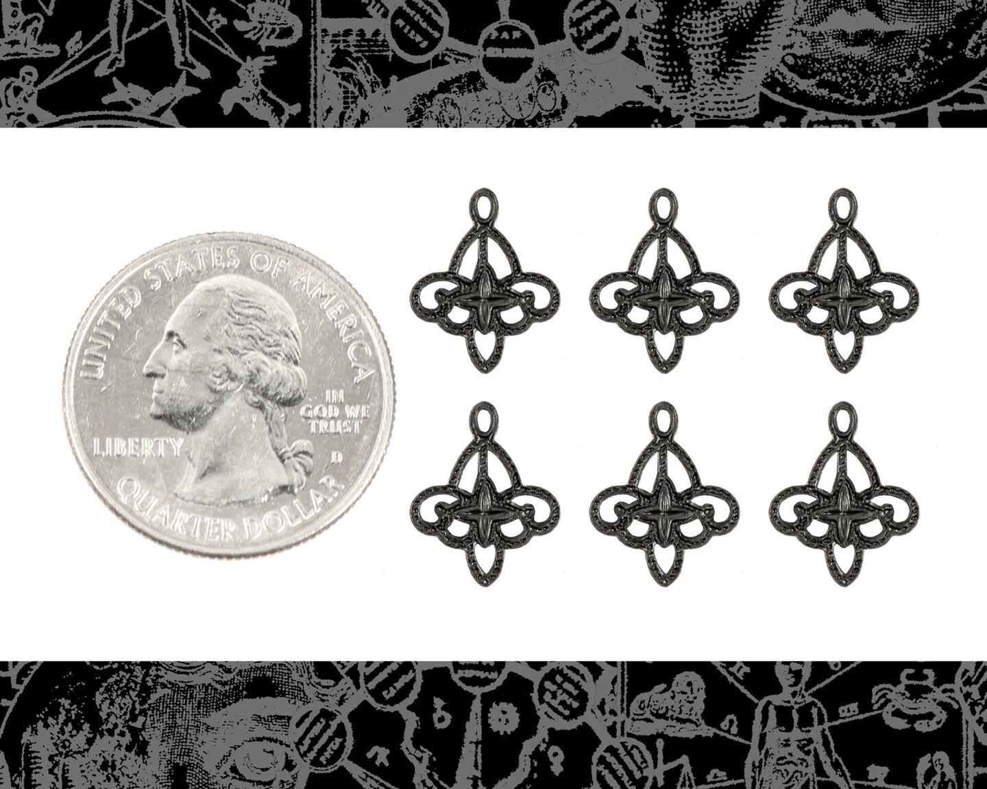 Black Plated Brass Clover Filigree Connectors - Set of Six - BB-2C10