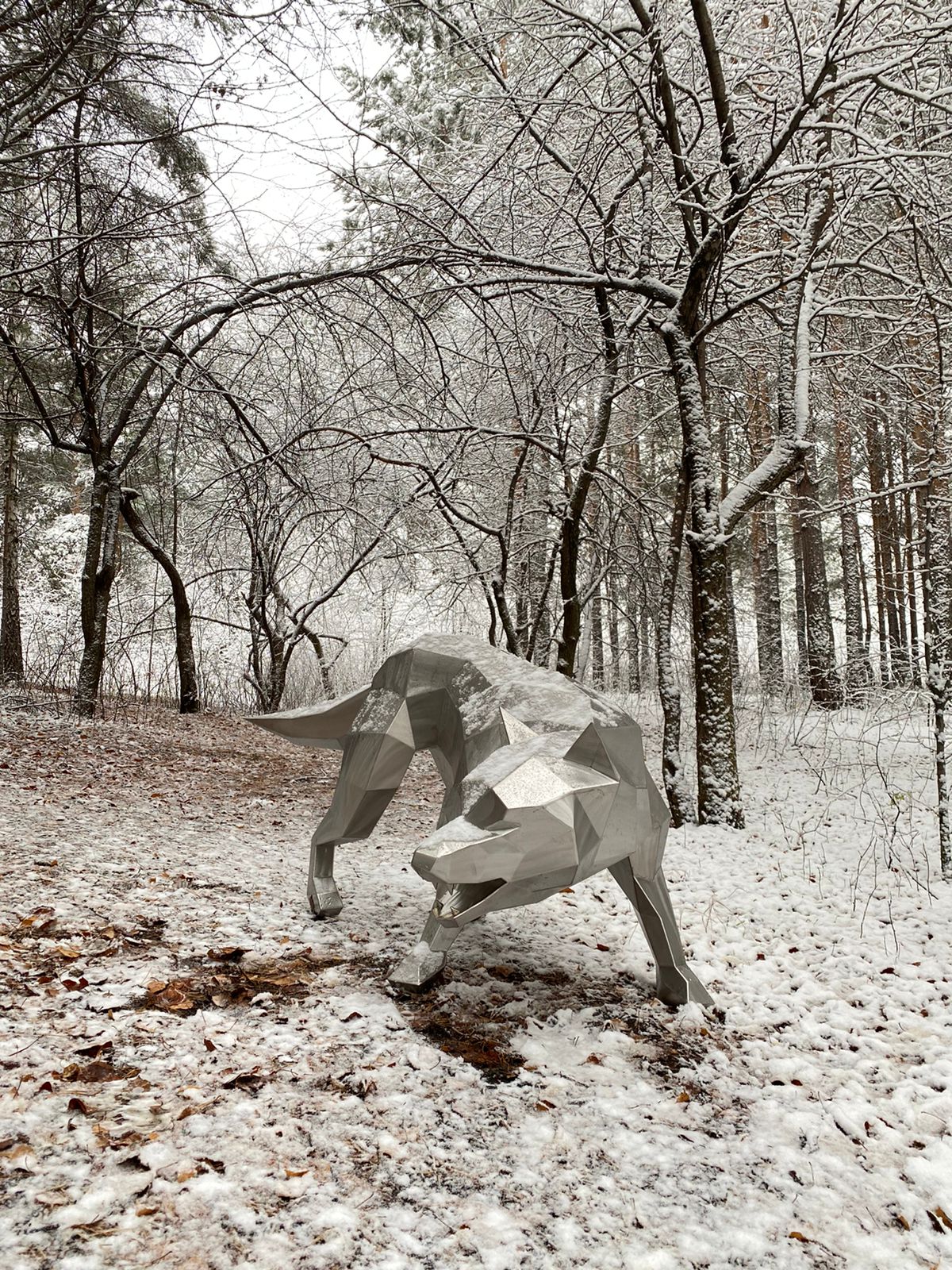 Wolf statue, wolf life-size steel sculpture, premium stainless steel statue H.30 inches - image7