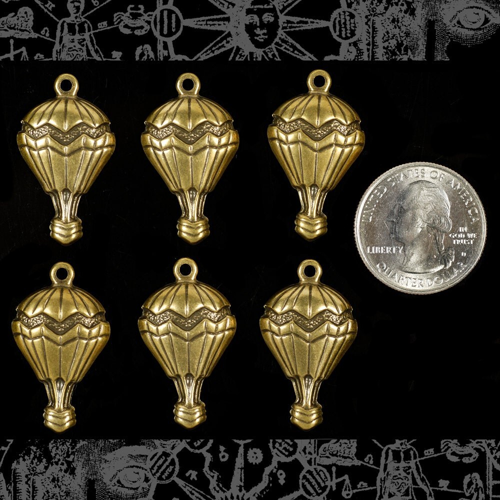 Antiqued Brass Hot Air Balloon Charms - Set of Six - AB-C38