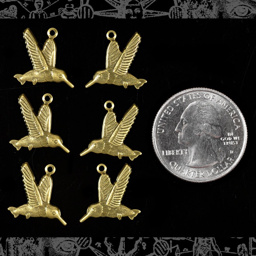 Antiqued Brass Hummingbird Charms Mirror Image - Three pairs of Two - AB-C51