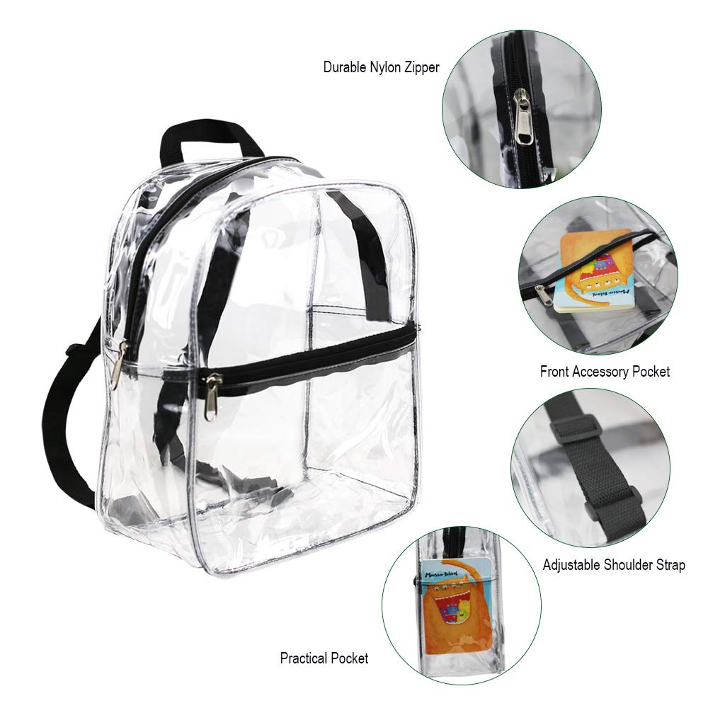 Stadium Approved Clear Mini Backpack, Heavy Duty Cold-Resistant Transparent PVC Backpack with Work, Security Travel & Stadium(Black)